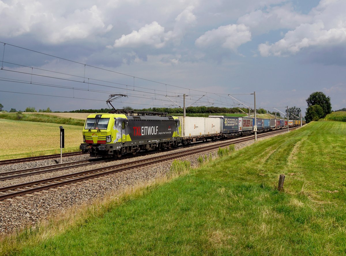 Die 193 554 mit einem KLV-Zug am 14.07.2018 unterwegs bei Ramelsbach.