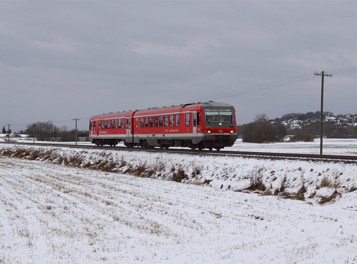 Die 628 653 als RB nach Passau am 13.01.2017 unterwegs bei Anzenkirchen.