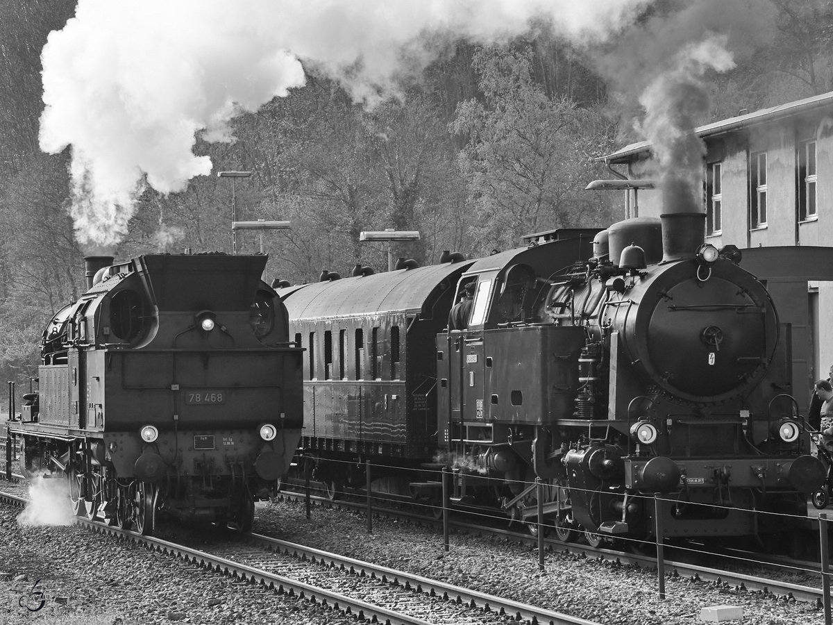 Die Dampflokomotiven 78 468 und D5 im Eisenbahnmuseum Bochum-Dahlhausen. (April 2018)