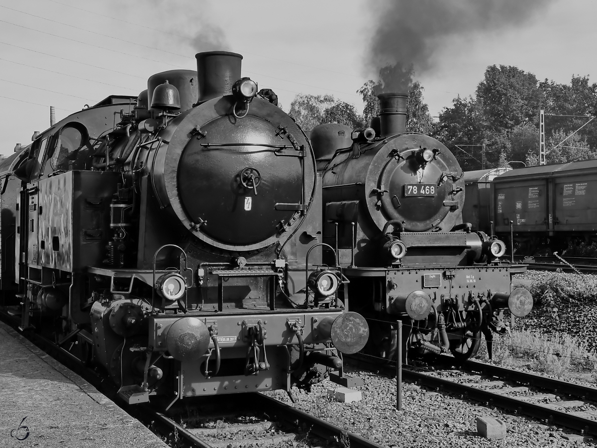 Die Dampflokomotiven D5 und 78 468 Mitte September 2018 im Eisenbahnmuseum Bochum.