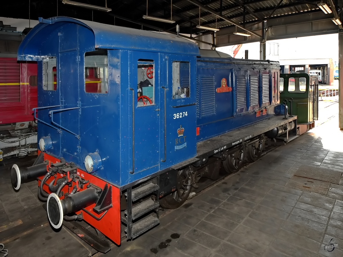 Die Diesellokomotive RCT 36274 der Britischen Rheinarmee steht im Eisenbahnmuseum Arnstadt. (August 2018)