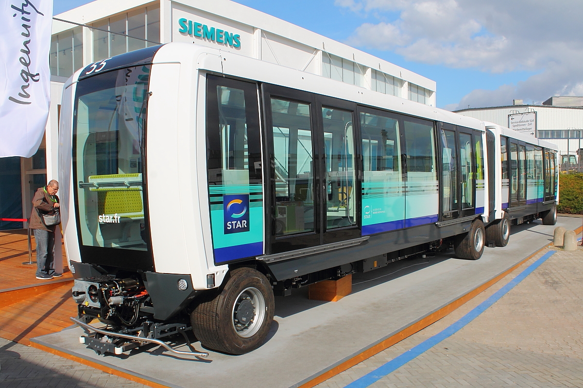 Die Fa. Siemens präsentiert auf der InnoTrans am 22.09.2018 einen U-Bahnzug vom Typ Cityval. Sie werden ab 2020 auf Rennes‘(Frankreich) zweiter U-Bahnlinie, Linie B, unterwegs sein.