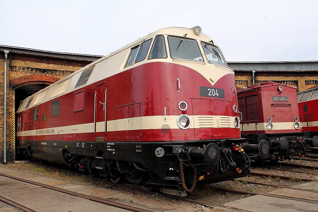 Die Lok 204 des VEB Chemische Werke Buna (NVR-Nummer: 92 80 1228 501-3 D-WFL)  beim 14. Bahnfest im Bw Schöneweide am 23.09.2017.
Sie wurde 1968 unter der Fabriknummer 280 113 im LKM in Babelsberg gefertigt.
Die Werklokomotiven wurden mit veränderter Getriebeübersetzung (85 km/h) und ohne Heizungsanlage geliefert.
