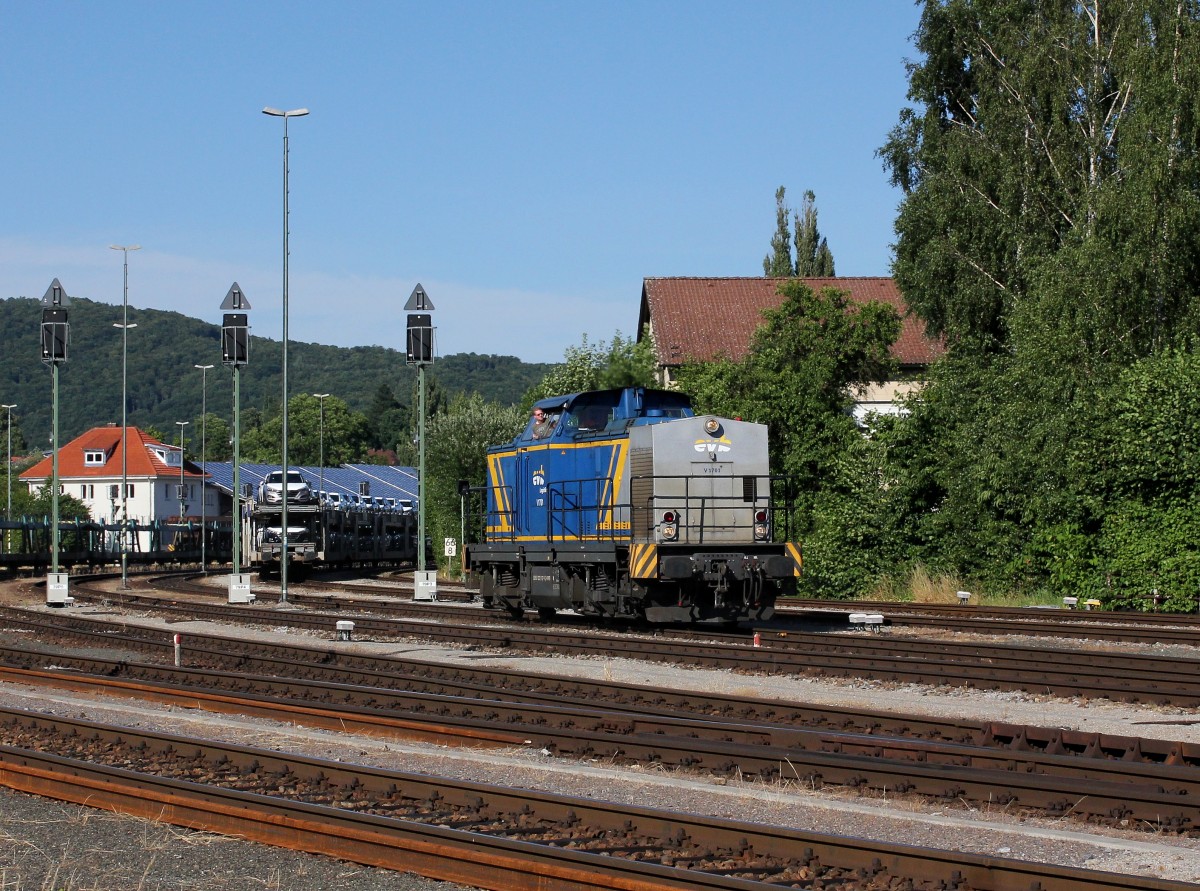 Die V 1701 bei einer Rangierfahrt am 10.07.2015 in Furth im Wald.