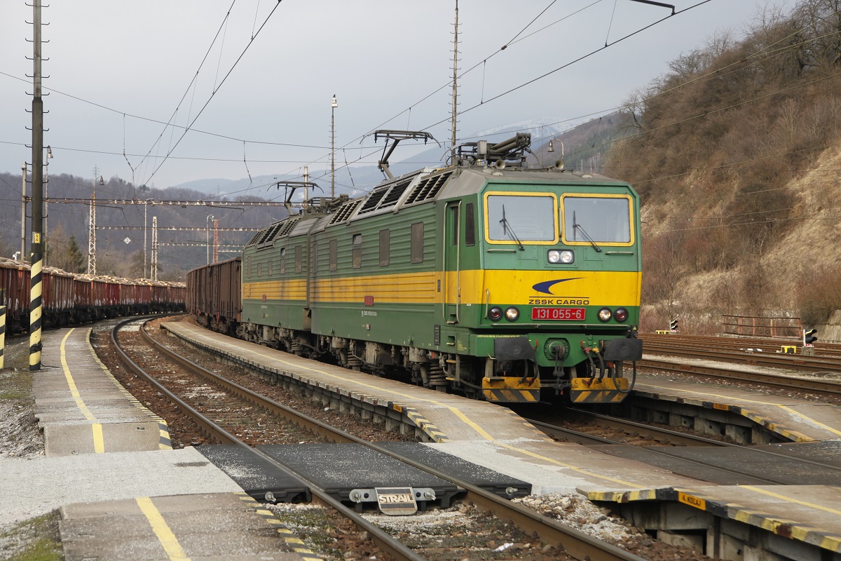 Doppellok 131 056 - 131 055 zieht am 23.03.2017 einen Güterzug durch Kralovany.