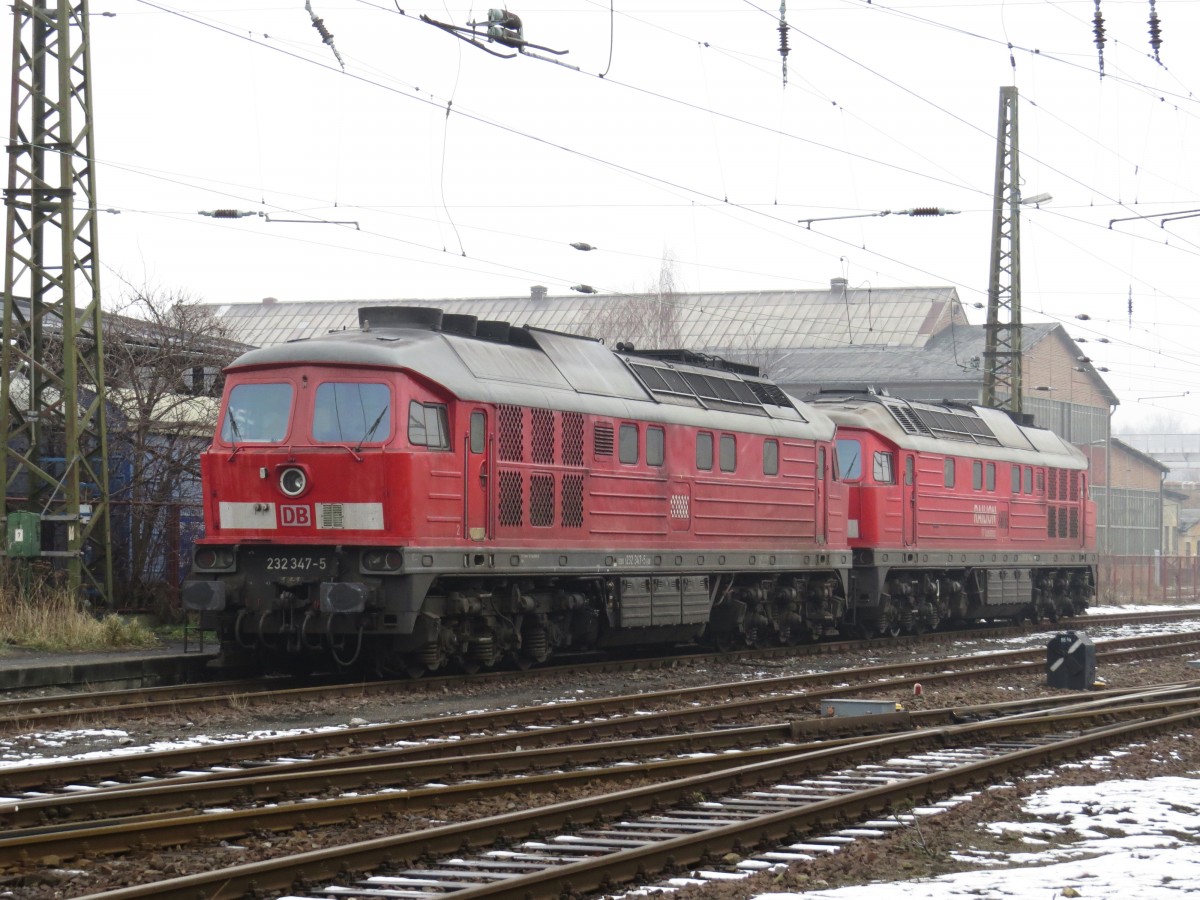 Doppeltraktion 232 am 03.02.2013 im Bahnhof von Blankenburg (Harz)