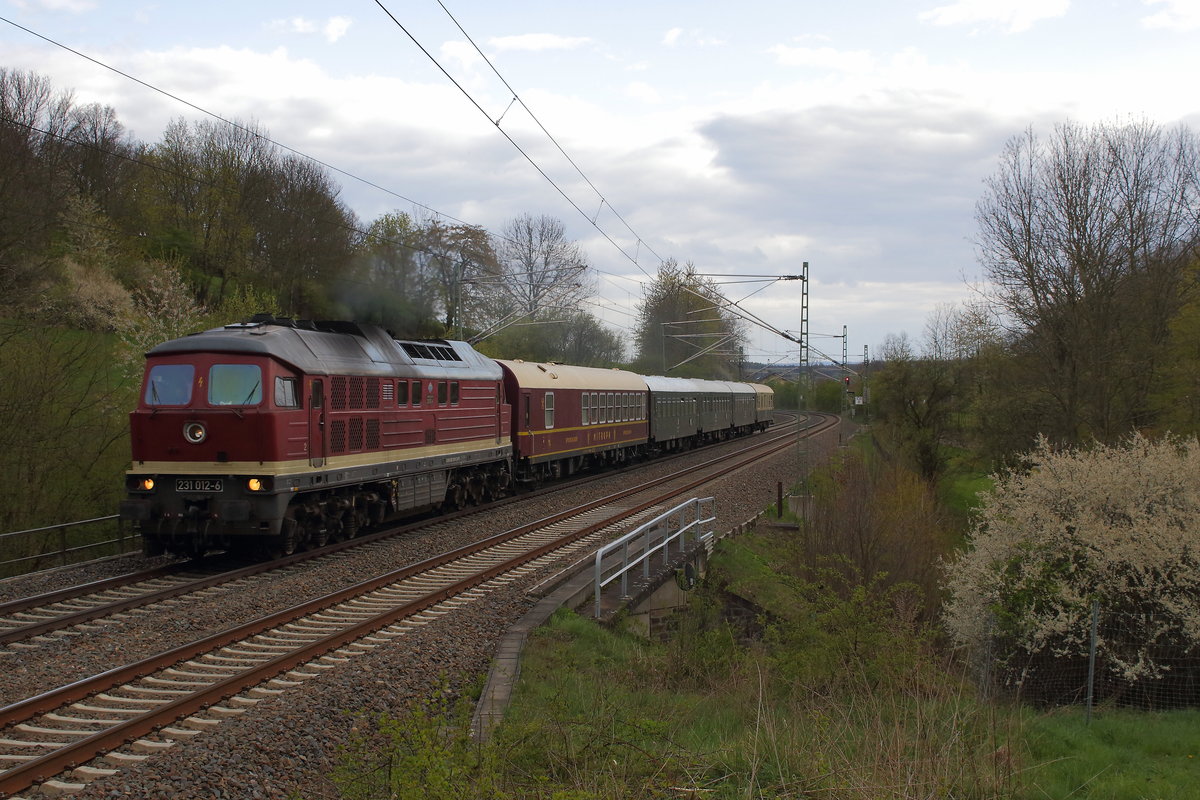 DPE 20980 von Löbau nach Neuenmarkt-Wirsberg mit WFL 231 012 in Liebau/Pöhl 22.4.17 aufgenommen. 