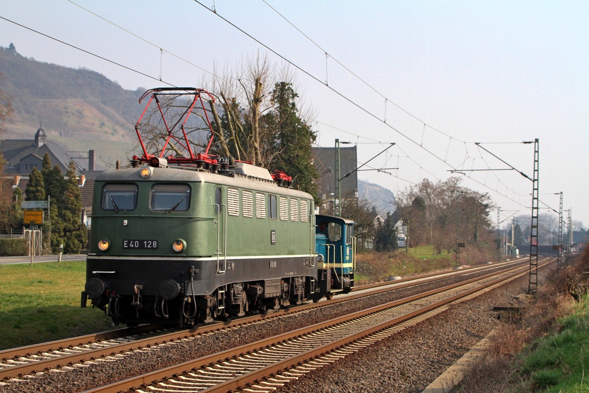 E 40 128 mit dem Tfzf 91340 am 18.03.15 auf dem Weg nach Gremberg hier in Leutesdorf(Rh)