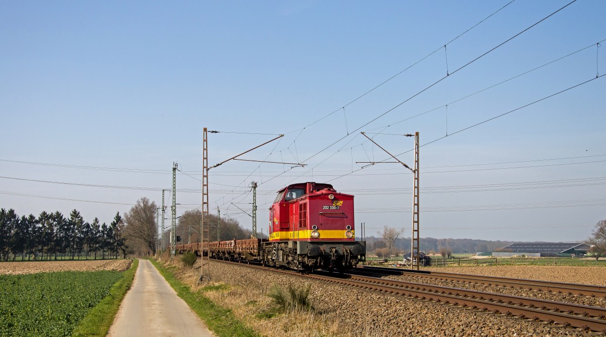 EBM cargo 202 330 bei Hamminkeln unterweg von Emmerich im Richtung Wesel 13/03/2014