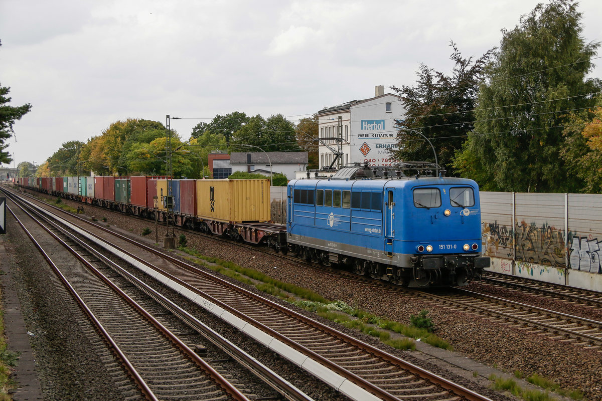 EGP 151 131-0 mit Containerzug in Hamburg Hausbruch, am 20.09.2018.