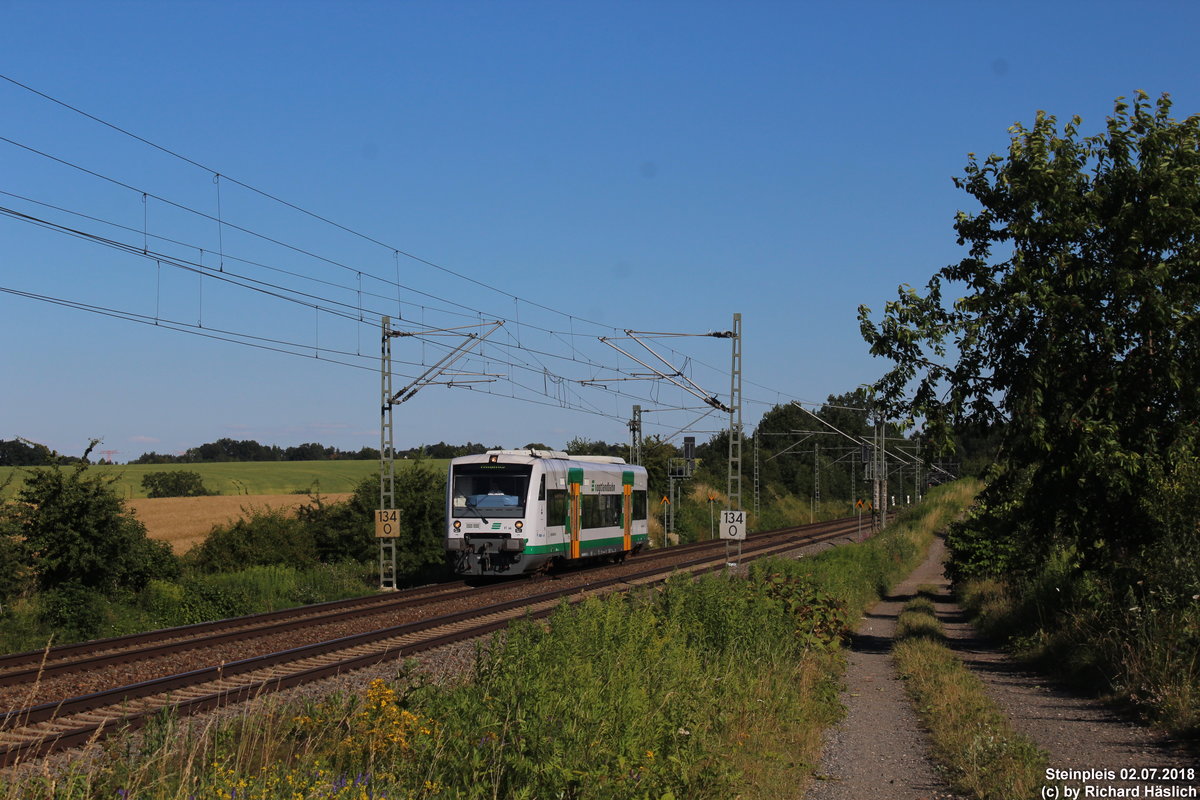 Ein 650 der Vogtlandbahn/Länderbahn fährt als Leerfahrt nach Atlantis durch Steinpleis in Richtung Plauen.