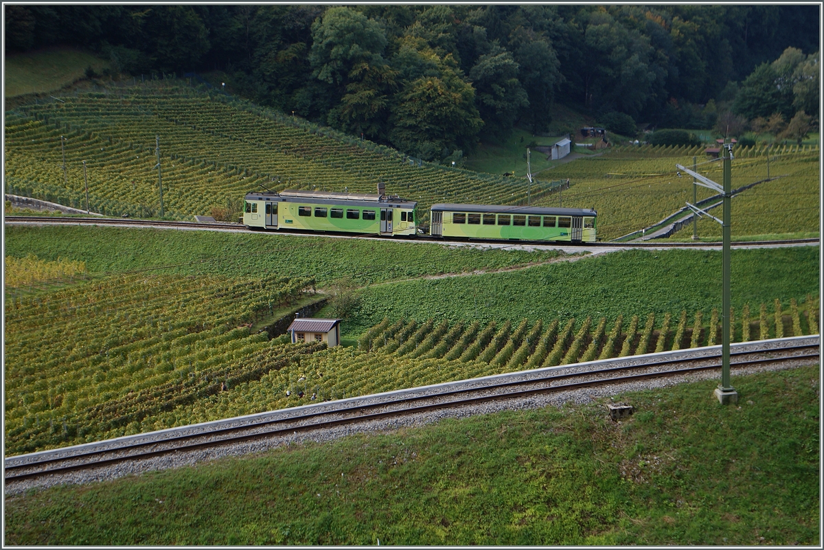 Ein ASD BDe 4/4 mit Bt als Regionalzug in den Rebbergen von Aigle.
4. Okt. 2014