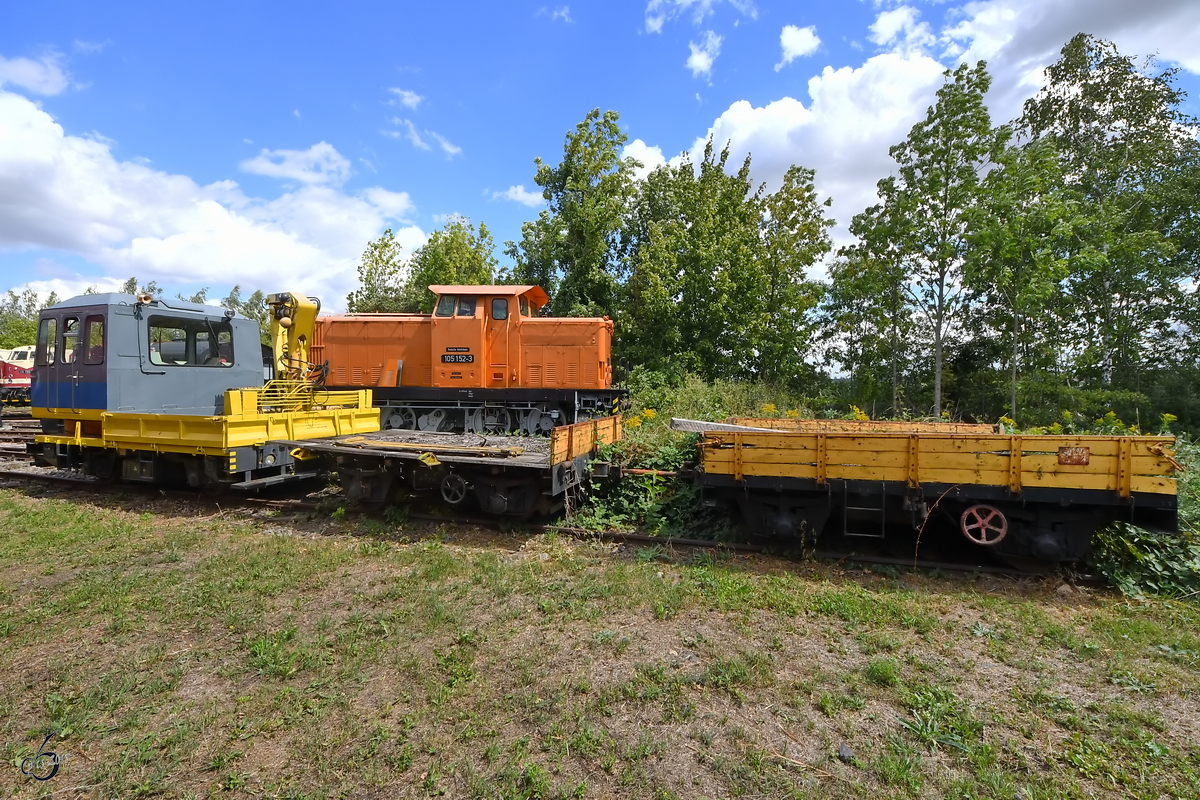 Ein Rottenkraftwagen SKL 25 / LK mit 2 Wagen im August 2018 im Eisenbahnmuseum Weimar.