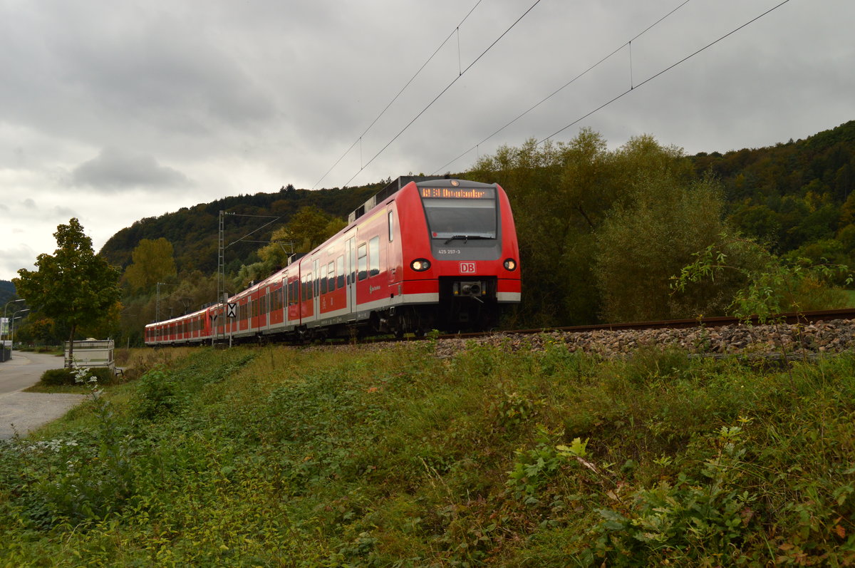 Eine Doppeleinheit 425 nach Osterburken hat vor wenigen Minuten Mosbach/Baden verlassen und ist nun nach Neckarburken fahrend vor meine Kamera geraten. Samstag 15.10.2016