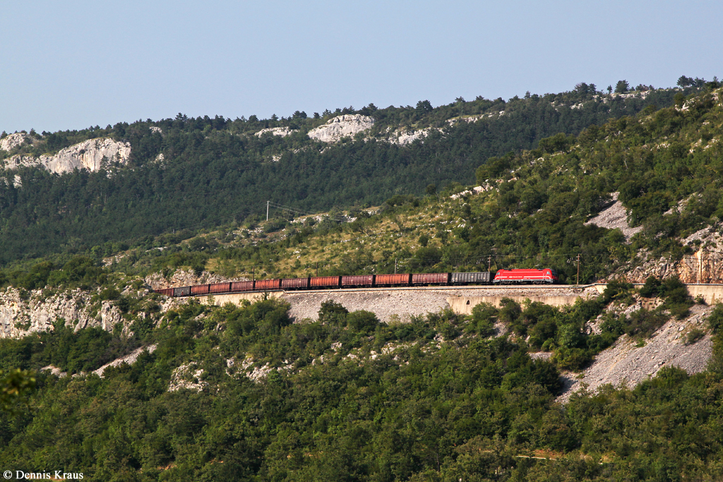 Eine unbekannt gebliebene 541 mit Güterzug am 10.08.2014 bei Hrastovlje.