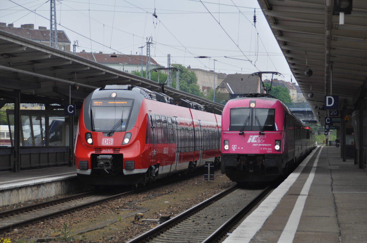 Einfahrt EC 54 in Berlin Lichtenberg am 13.05.2017.
Am Gleis 21 steht zur Abfahrt bereit RB 24 nach Senftenberg