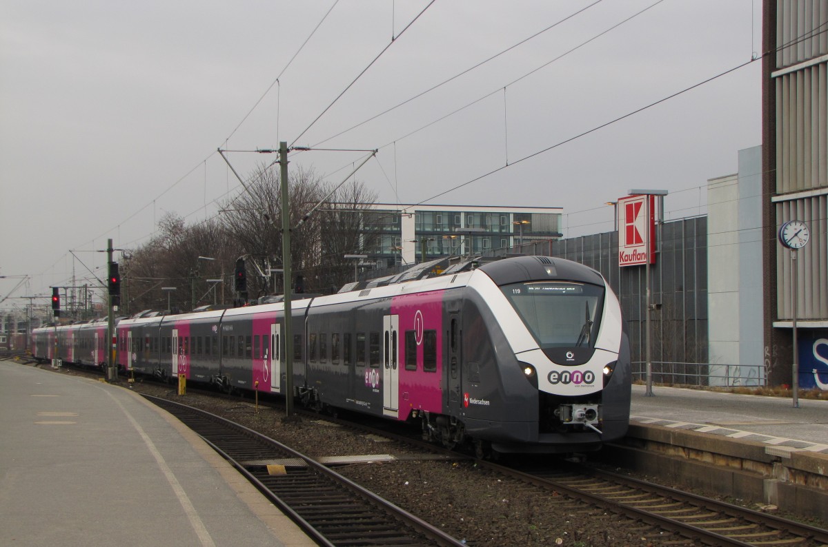 enno von metronom ET 119 + ET 120 als ENO 83519 nach Wolfsburg Hbf, am 19.02.2016 in Hannover Hbf.