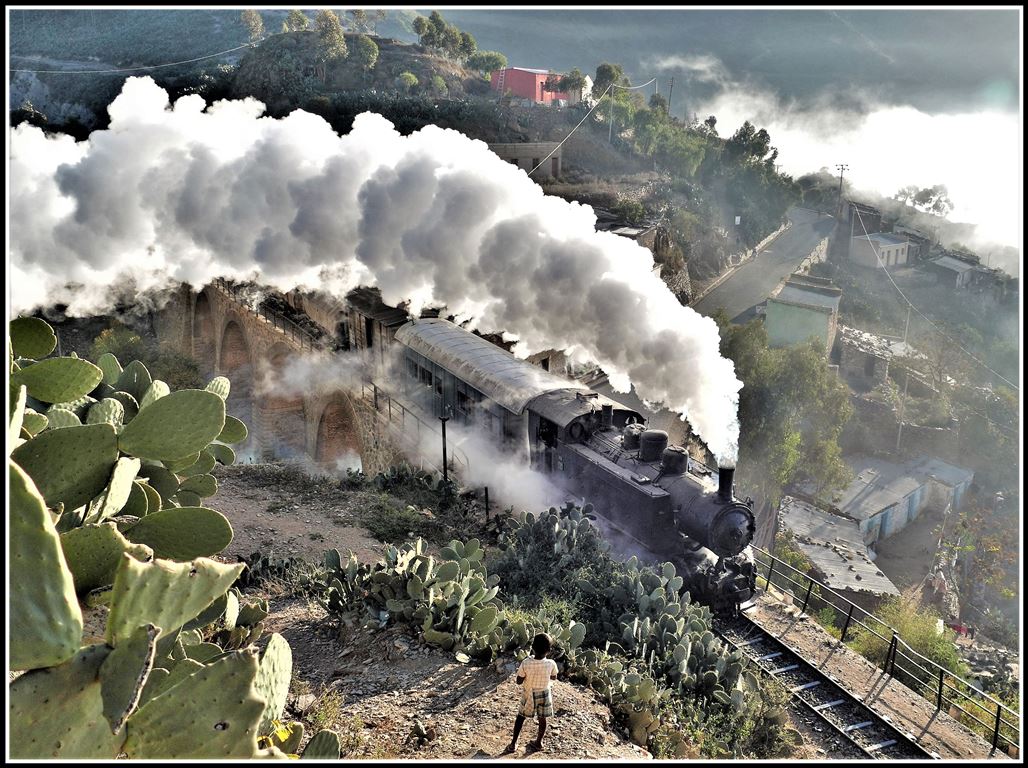 Eritrean Railways steamtrain special mit 442.56 verlässt Arbaroba Richtung Shegerini. (18.01.2019)