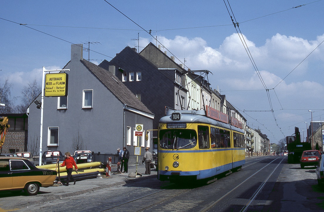 Essen Tw 1647 in Mülheim an der Aktienstraße, 02.04.1987.