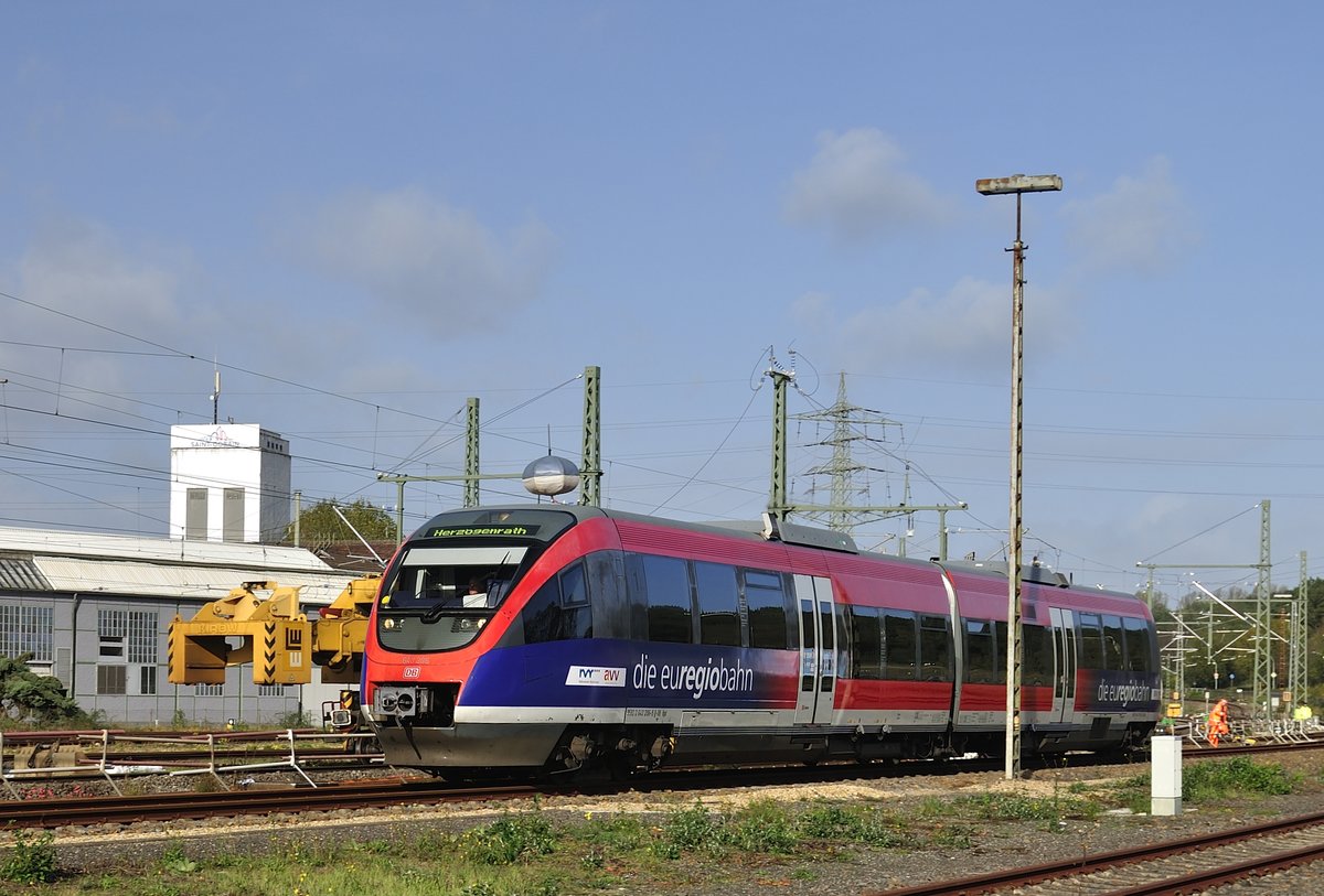 Euregiobahn Triebfahrzeug 643 206 durchfährt die Bahnbaustelle in Herzogenrath am 29.10.2017