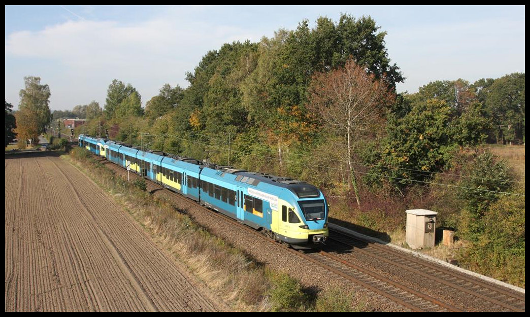 Eurobahn ET 9.03 ist hier in Doppel Formation bei Osnabrück Hellern am 9.10.2018 um 11.32 Uhr nach Osnabrück HBF unterwegs.