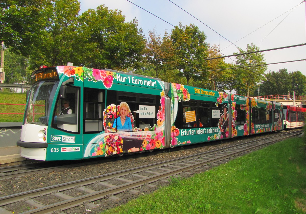 EVAG 635 + 706 als Linie 3 (Urbicher Kreuz Europaplatz), am 04.09.2014 an der Haltestelle EVAG 635 + 706 als Linie 3 (Urbicher Kreuz Europaplatz), am 04.09.2014 an der Haltestelle