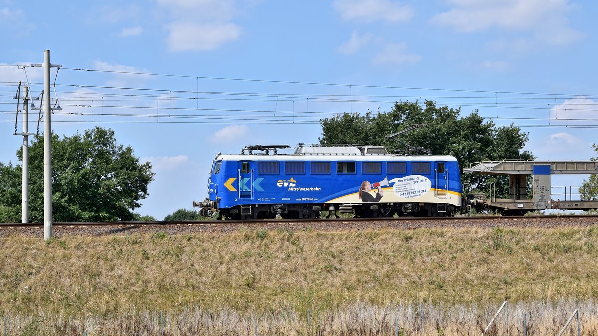 EVB 140 761 in Richtung Hannover (Wahnebergen, 16.08.18).