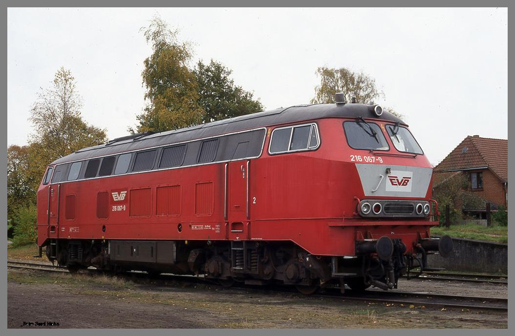 EVB Diesellok 216067 am 27.2.1996 im Bahnhof Bremervörde.