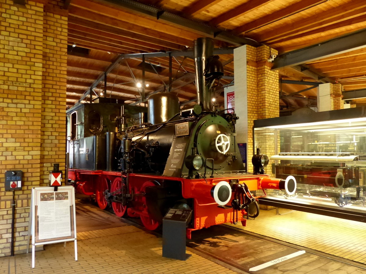 GASAG Werkbahn Lok 1 (preußische Tenderlok T 3), am 07.06.2017 im Deutschen Technikmuseum Berlin.