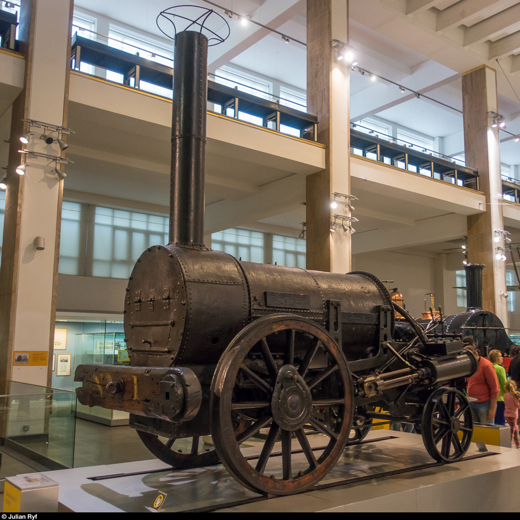 George Stephensons Rocket (Original) im Science Museum in London am 9. August 2017.