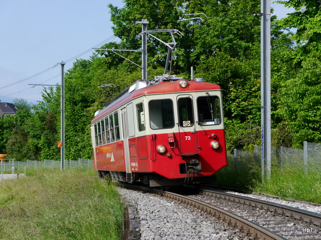 Goldenpass CEV - Fotoextrafahrt für Bahnforum.ch mit den Zahnradtriebwagen BDeh 2/4  73  unterwegs zwischen Vevey und Blonay am 16.05.2015