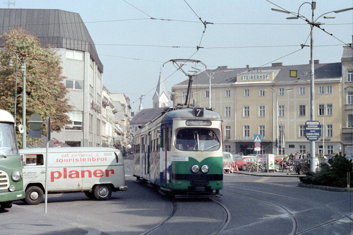 Graz GVB SL 7 (GT6 267) Jakominiplatz am 17. Oktober 1978. - Scan eines Farbnegativs. Film: Kodak Safety Film 5075. Kamera: Minolta SRT-101.