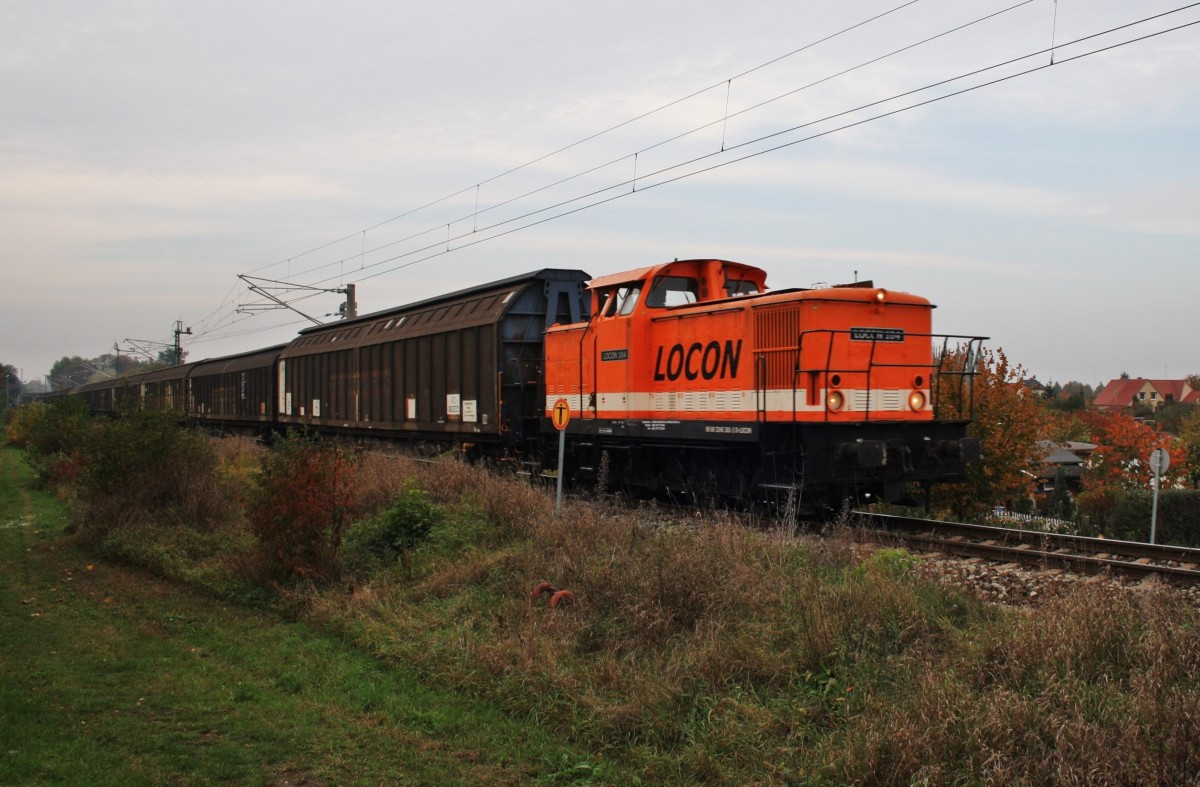 Hier 345 261-2 mit einem leeren Schiebewandwagenzug, bei der der Einfahrt am 11.10.2013 in Schwedt(Oder) Hbf.