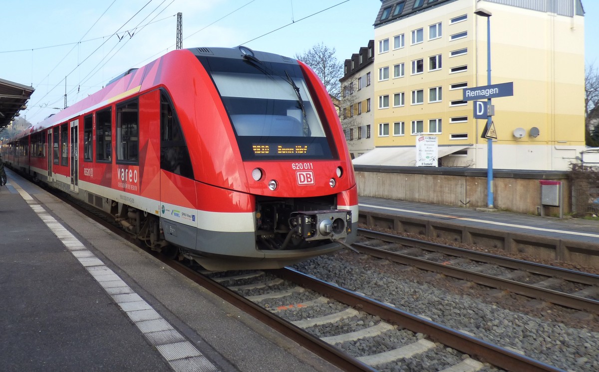 Hier ein Nachschuss auf die 620 011 als RB 30 nach Bonn HBF bei der Ausfahrt des Remagen Bahnhofs , den 05.03.2015