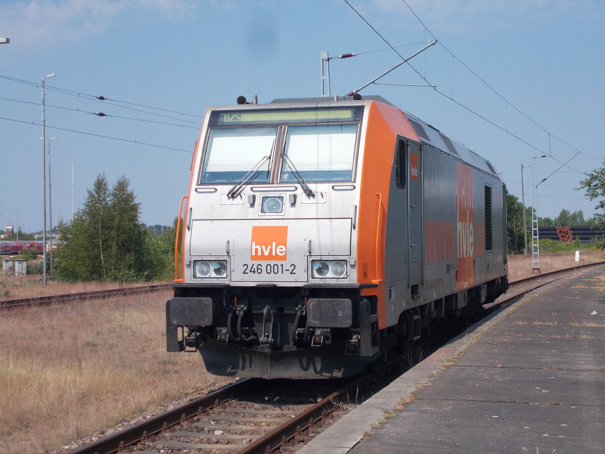 Hvle 246 001 stand,am 02.Juni 2018,am ehemaligen Bahnsteig in Mukran Mitte.