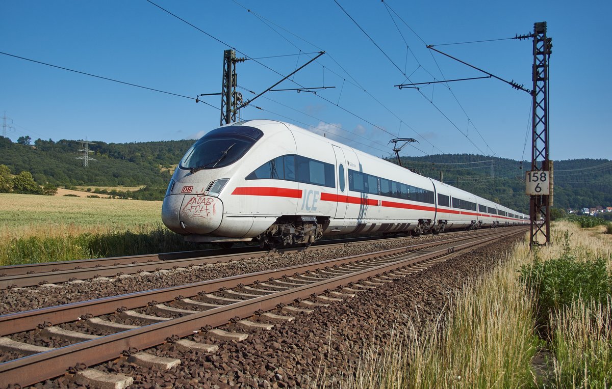 ICE 411 009-4  Güstrow  ist am 20.06.2018 bei Reilos in Richtung Frankfurt/M. unterwegs.
