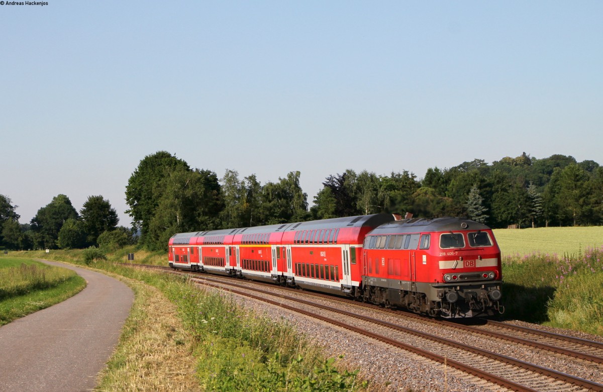 IRE 4236 (Lindau Hbf-Stuttgart Hbf) mit Schublok 218 406-7 bei Wattenweiler 2.7.15