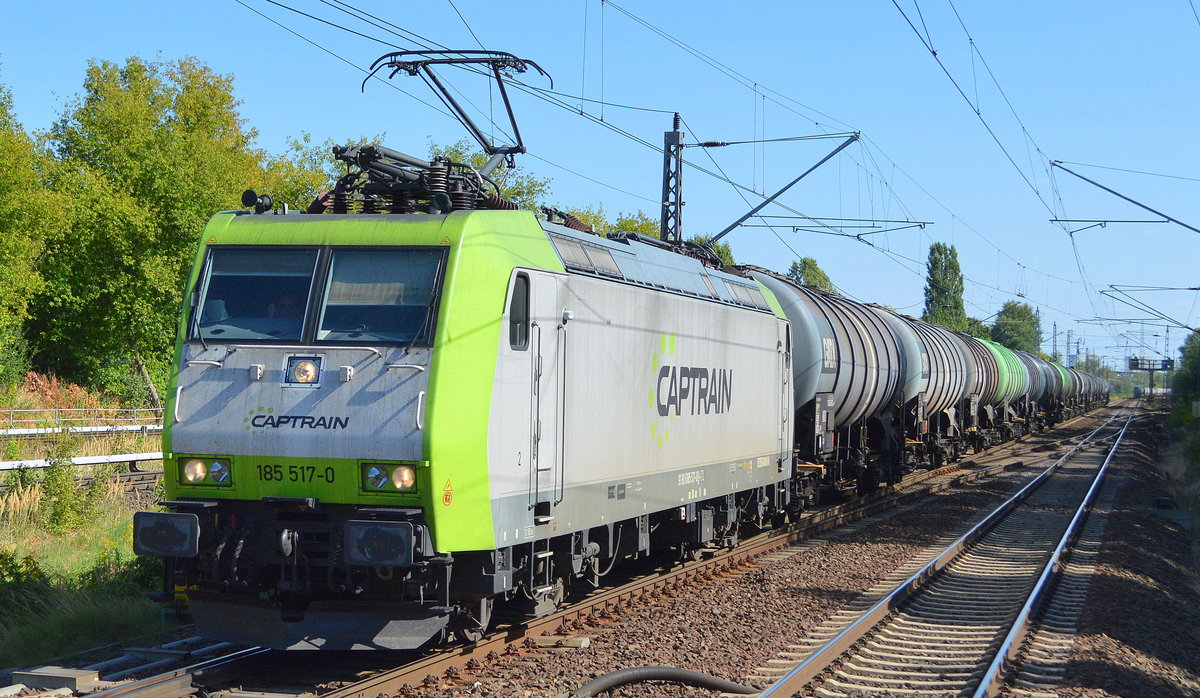 ITL Eisenbahngesellschaft mbH mit  185 517-0  [NVR-Number: 91 80 6185 517-0 D-ITL] mit Kesselwagenzug (leer) Richtung Stendel am 22.08.18 Bf. Berlin-Hohenschönhausen.