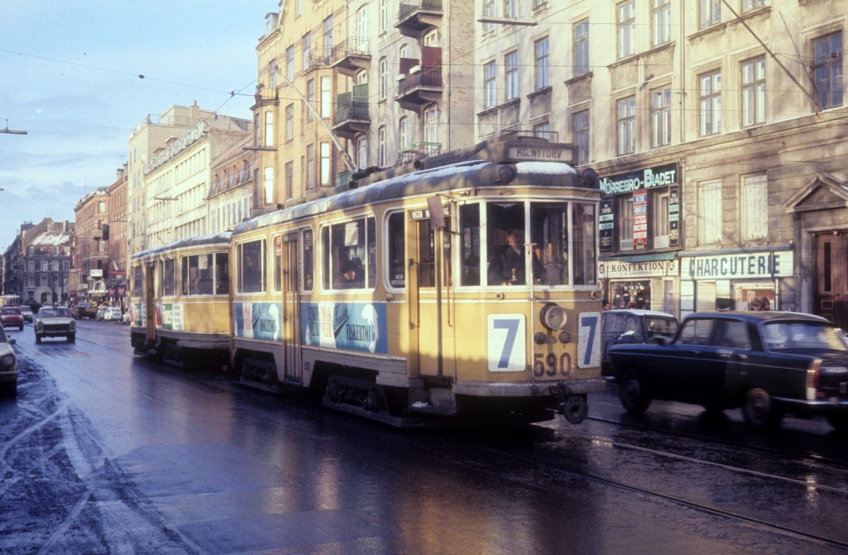 København / Kopenhagen KS SL 7 (Tw 590) Nørrebrogade / Sjællandsgade im Februar 1970.