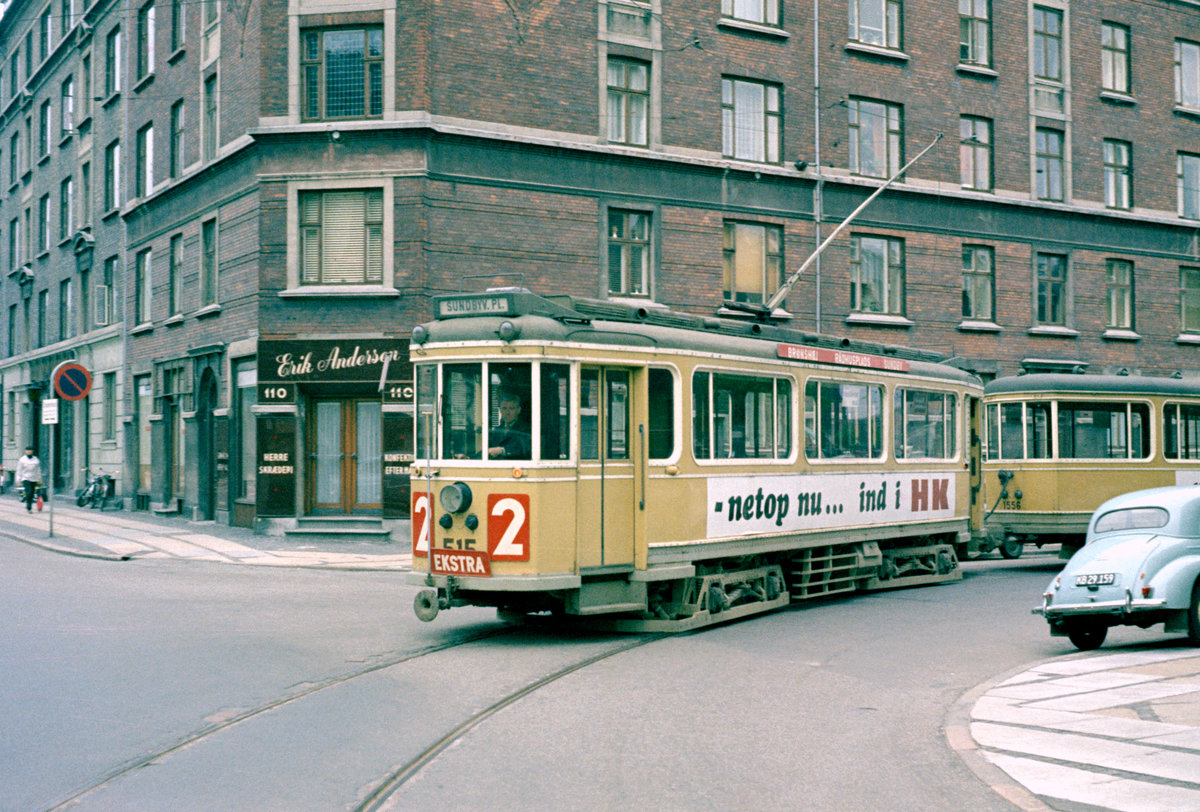 København Københavns Sporveje SL 2 (E-Wagen; Tw 515 + Bw 1556) Frederiksberg, Holger Danskes Vej / Nordre Fasanvej am 3. Juni 1969. - Scan eines Farbnegativs. Film: Kodak Kodacolor X.