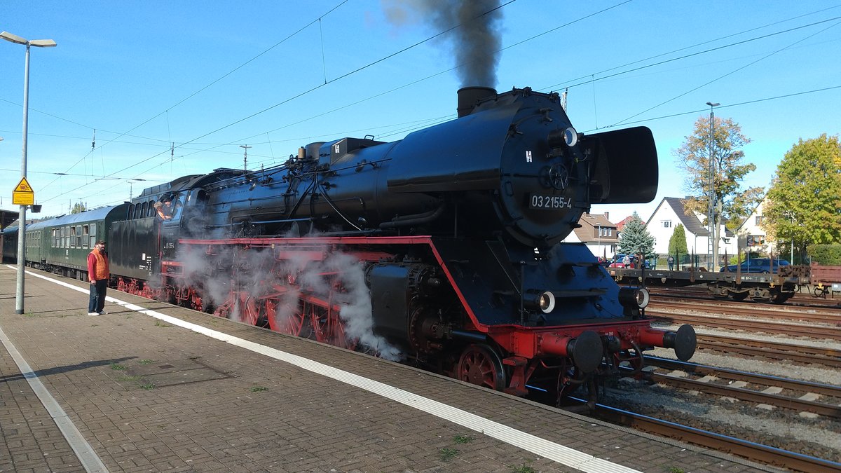 Lok 03 2155-4 am 29.09.2018 während der  Thüringenrundfahrt  des Thüringer Eisenbahnvereins im Bahnhof Leinefelde.