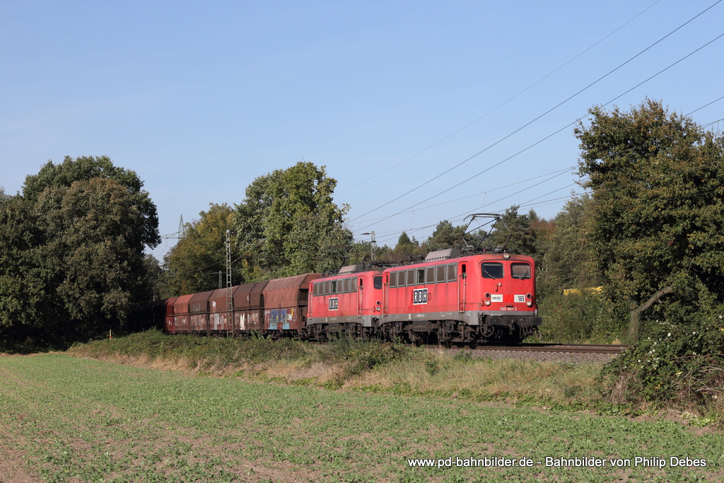 Lok 165 (RBH Logistics) und Lok 164 mit einem Kohlezug in Ratingen Lintorf, 4. Oktober 2014