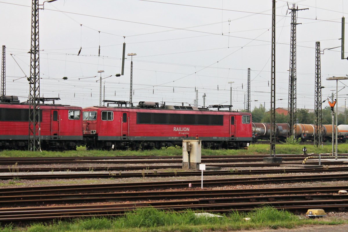 Lokportrait von 155 087-0 am 13.09.2014, als sie zusammen mit zwei Schwestern im Bahnbetriebswerk Offenburg bei der Wochenendruhe stand.