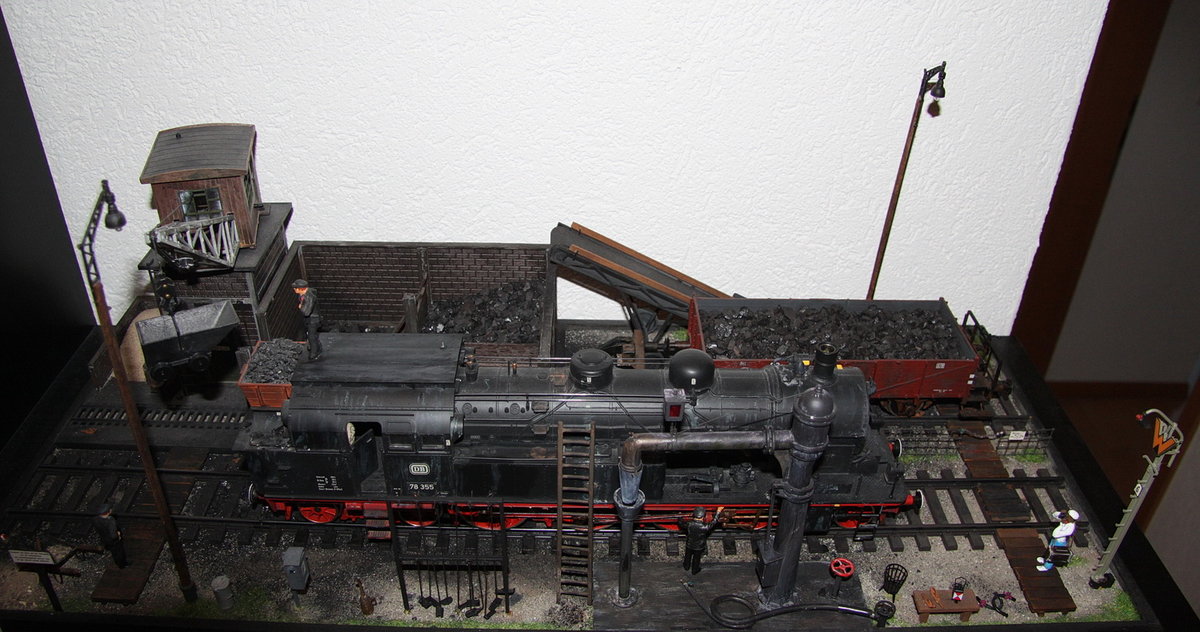 Mein Diorama Spur 1 mit Märklin Lok 78-355.Lokbehandlung,Wasser fassen und Kohle aufnehmen. 