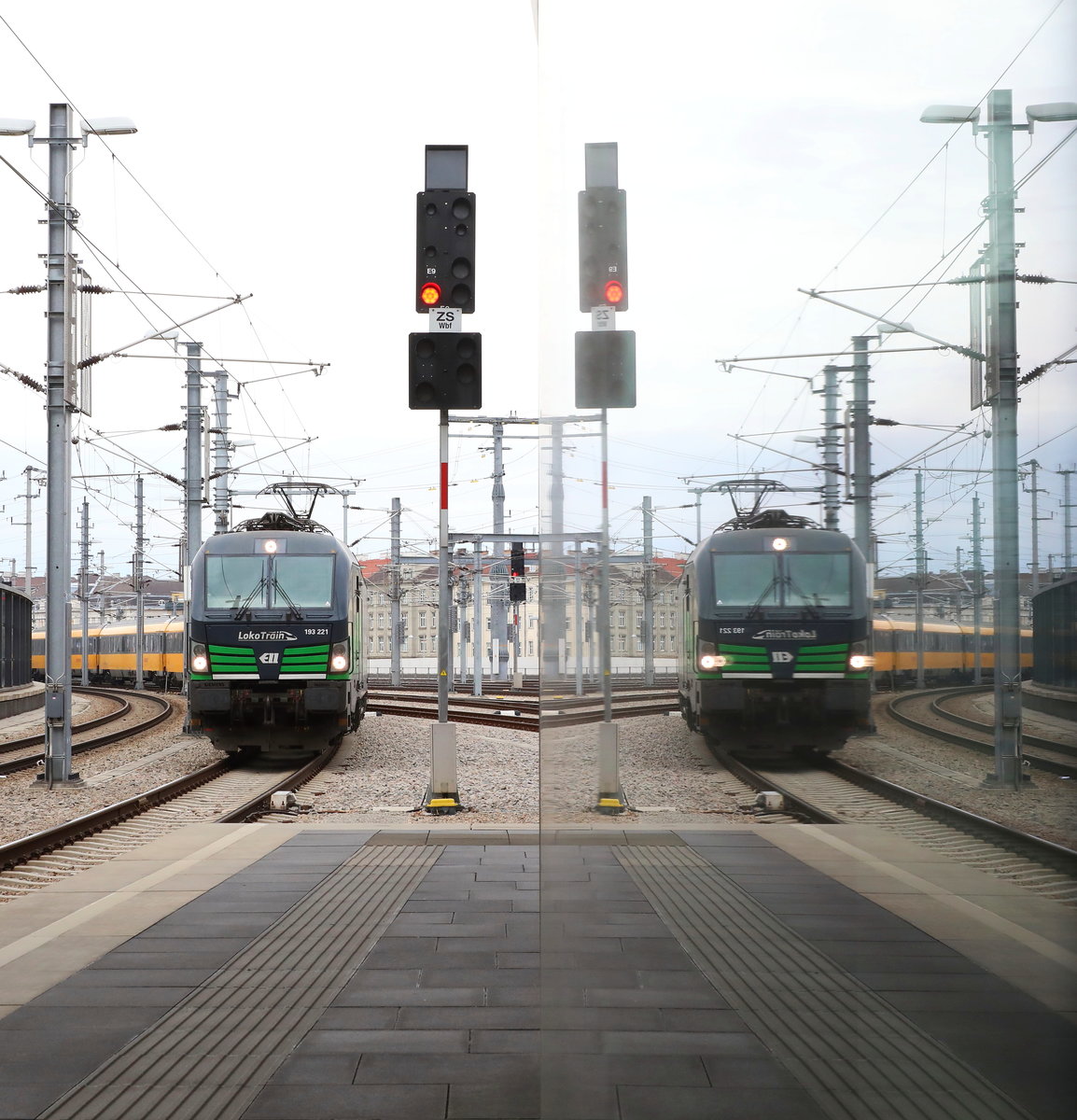 Mein erstes Antreffen eines Regio-Jet Zuges in Wien Hauptbahnhof am 3.02.2018. 
Nach dem Stürzen des Zuges in Matzleinsdorf stellt sich 193.221 am Bahnsteig 12 auf.