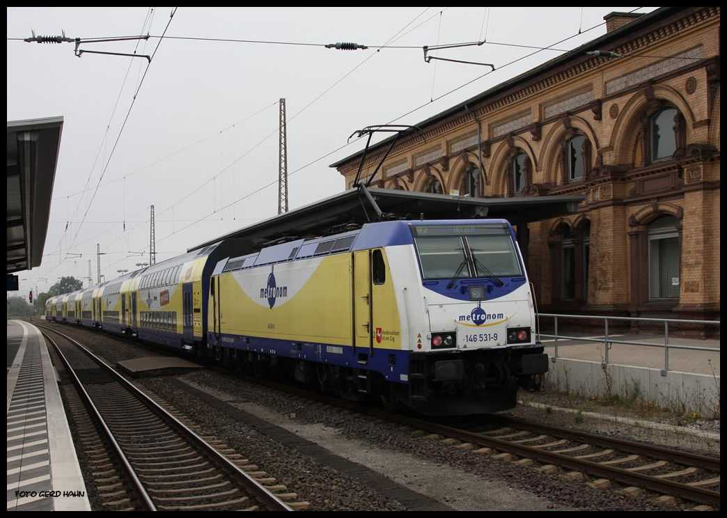 Metronom im Bahnhof Kreiensen am 6.9.2016 um 10.53 Uhr nach Uelzen. Es schiebt 146531.
