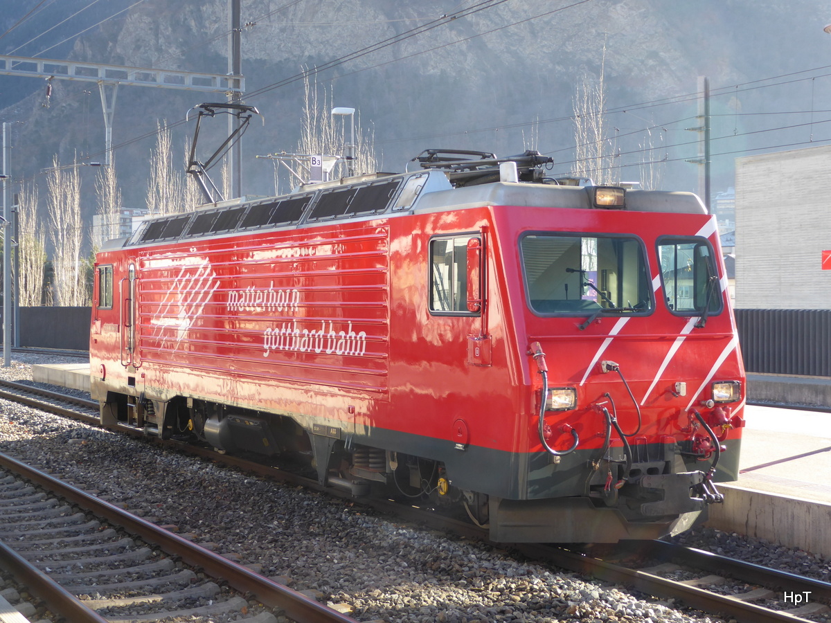 MGB - Zahnradlok HGe 4/4  1 im Bahnhof Visp am 02.12.2015