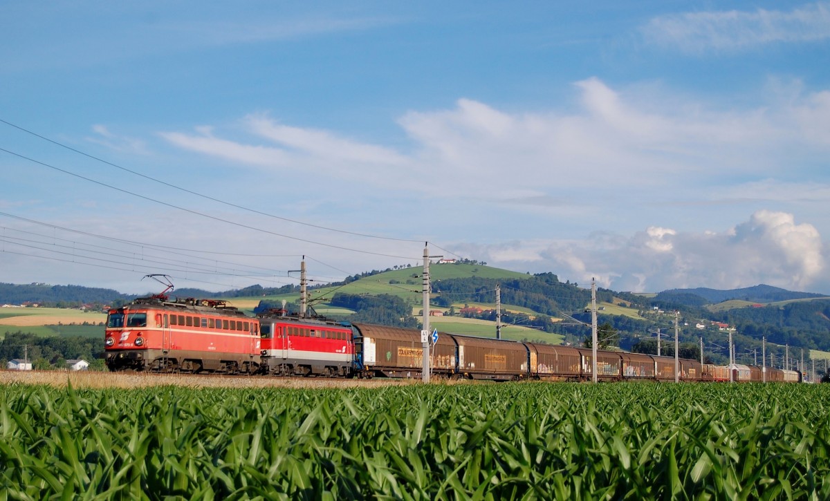 Mit einem Güterzug sind am 24.06.2014 1142 575 und 1142 685
in Nussbach durchgefahren.