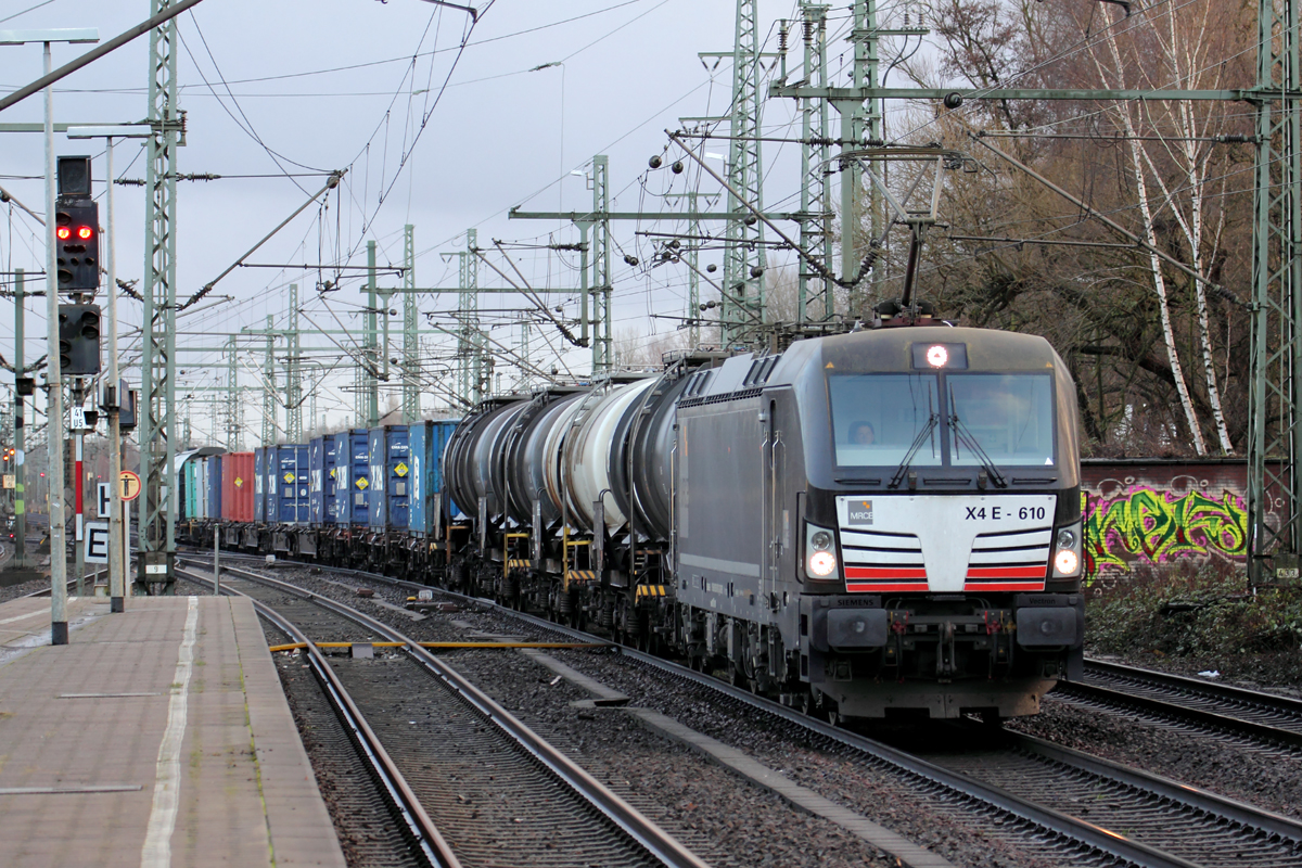 MRCE X4E-610 durchfährt Hamburg-Harburg 11.1.2017