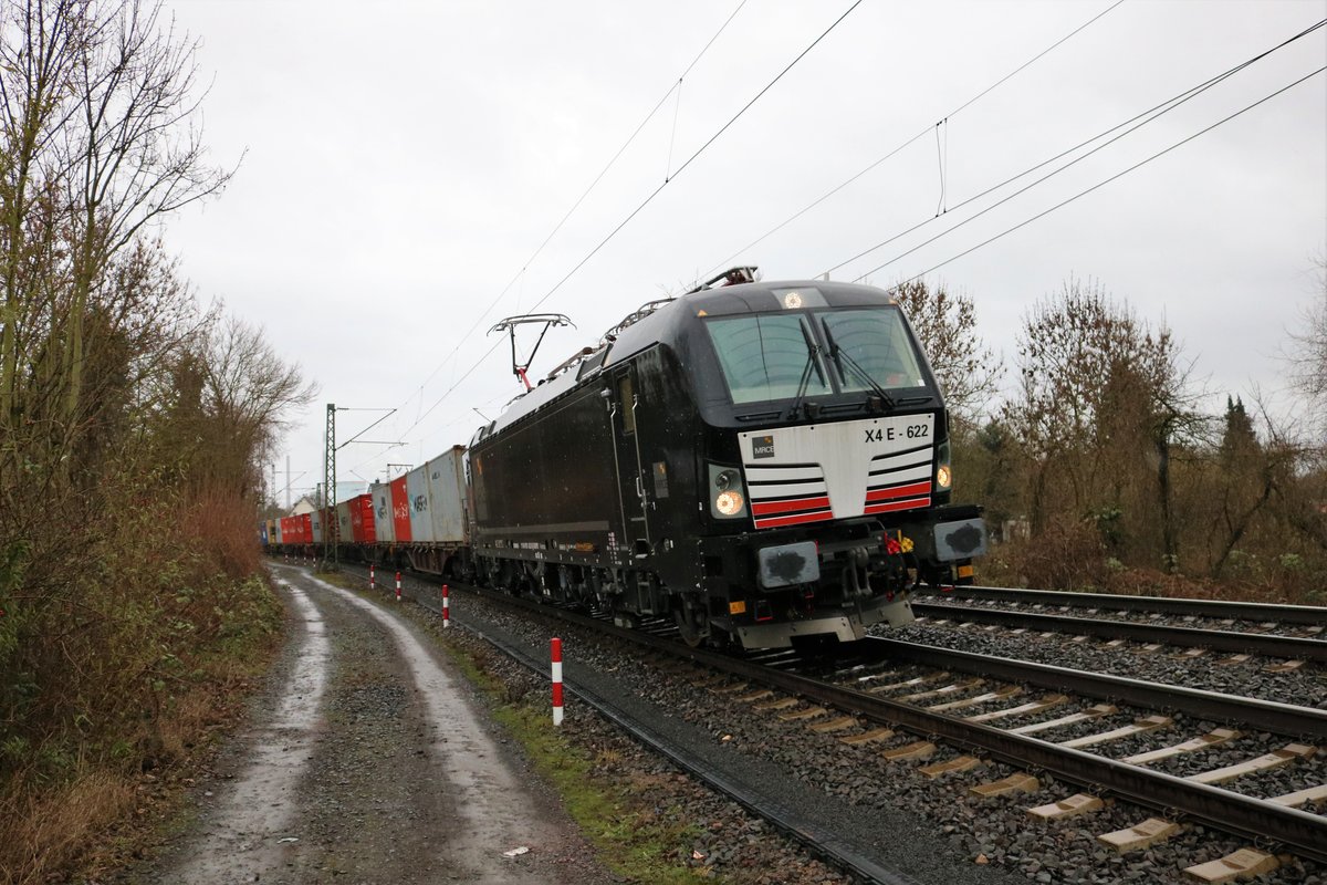 MRCE/Dispolok X4 E-622 (193 622-8) am 27.01.19 in Hanau Hbf Südeinfahrt mit einen Containerzug